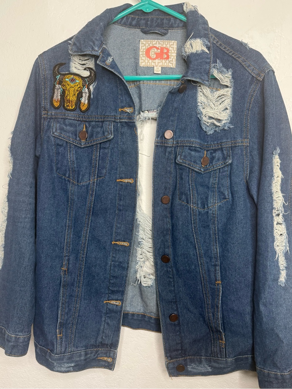 Gianni Bini Distressed Blue Denim Jacket size M